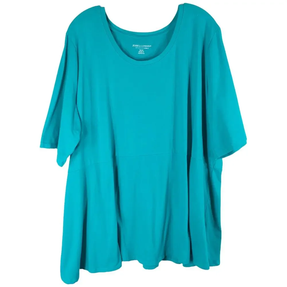 Jessica London Plus Size 30 32 Blouse Peplum Top Green‎ Short Sleeve Stretch 244 - Picture 2 of 8